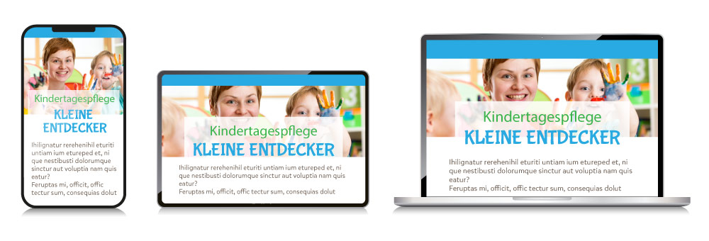 Darstellung der Webseite responsiv und optimal auf verschiedenen Geräten Der Webseitenbaukasten responsiv auf verschiedenen Geräten