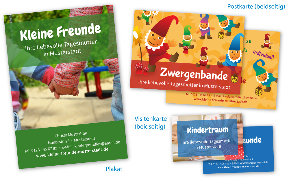 Muster-Drucksachen für die Kindertagespflege Muster für Flyer und Visitenkarten einer Tagesmutter