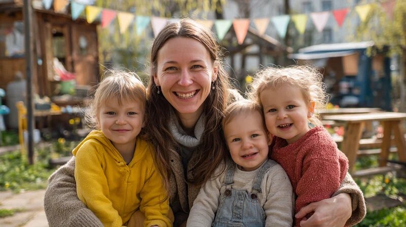 Tagesmutter und Kinder bei einer gemeinsamen Aktion der Aktionswoche Kindertagespflege 2026.