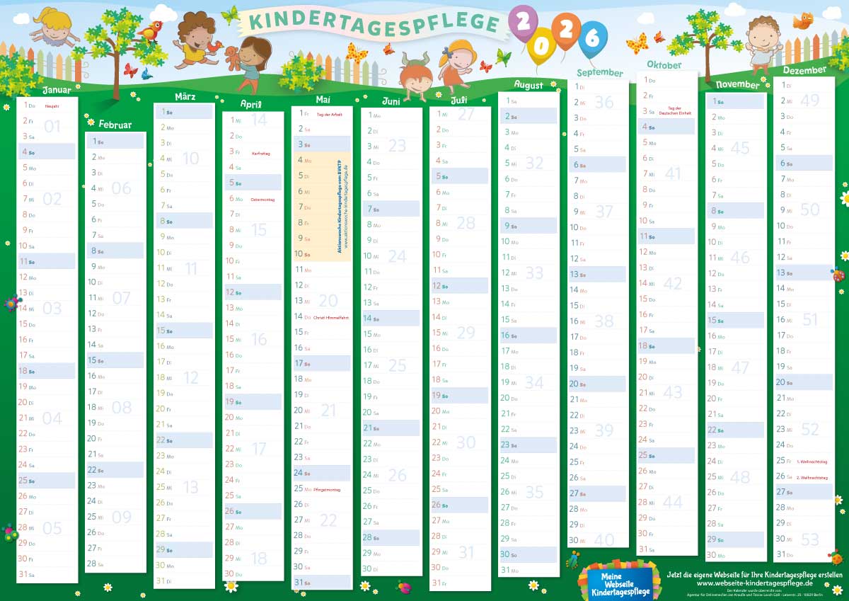 WKTP Plakat-Kalender – kostenlos für alle Kundinnen und Kunden WKTP Plakat-Kalender für die Jahresplanung in der Kindertagespflege